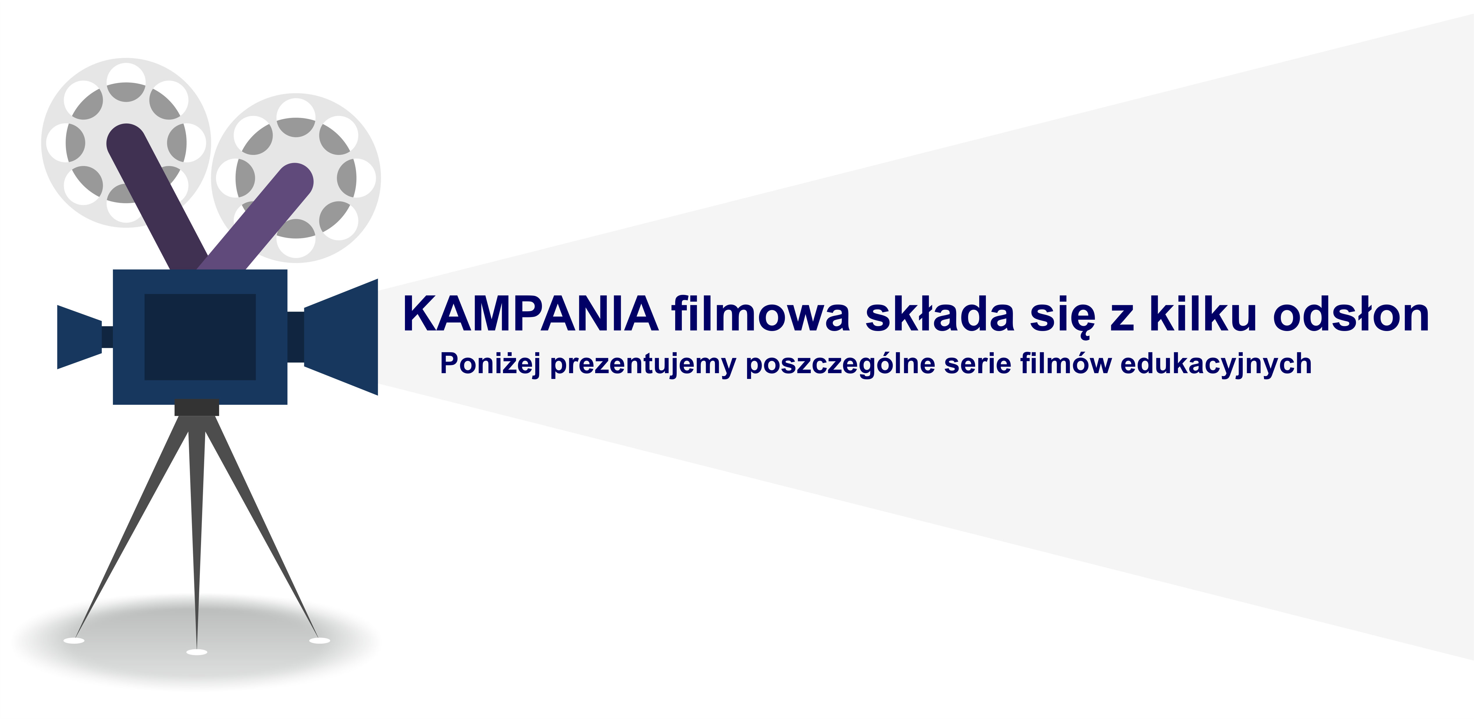 Projektor filmowy rzucający napis: Kampania filmowa składa się z odsłon