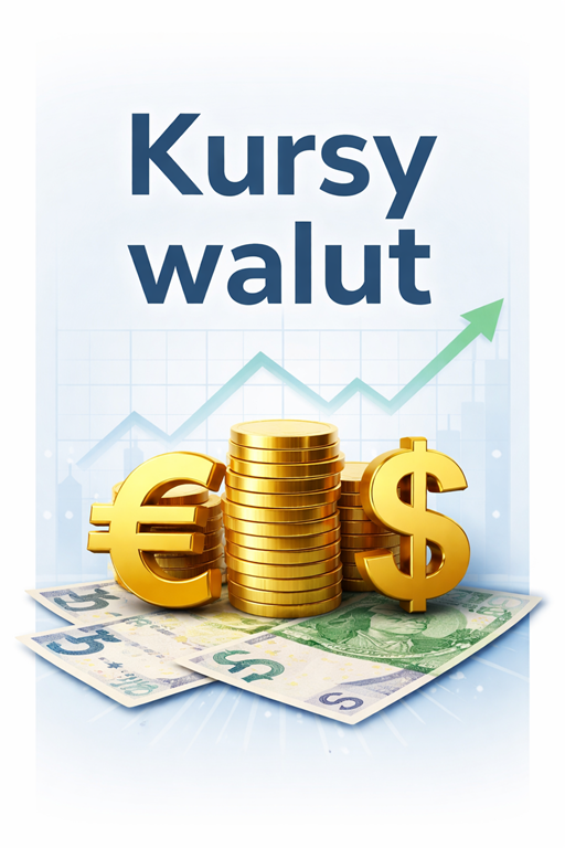 Kursy walut – symbole euro i dolara oraz wykres wzrostu kursów